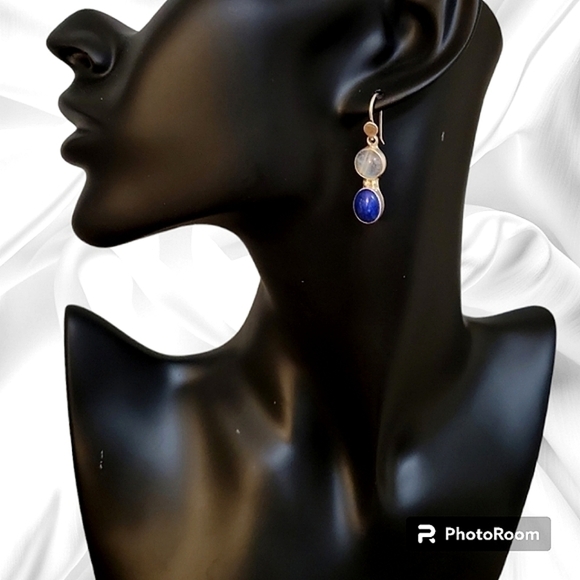 Sterling Silver Lapis Labrodite Dangle Hook Earrings - Picture 1 of 4